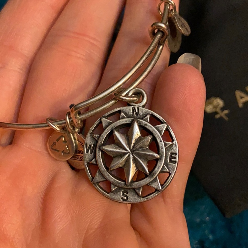 Alex and Ani Compass Charm Bangle Rafaelian Silver with Original Card & Dust Bag
